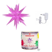 Herrnhuter Geschemkset Miniaturstern Sonderedition Violett mit Netzgerät und Kerze