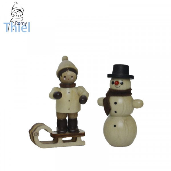 Schneemannbauer mini natur - Höhe ca. 3,5 - 4,8 cm* Volkskunstwerkstatt Romy Thiel - Deutschneudorf bei Seiffen