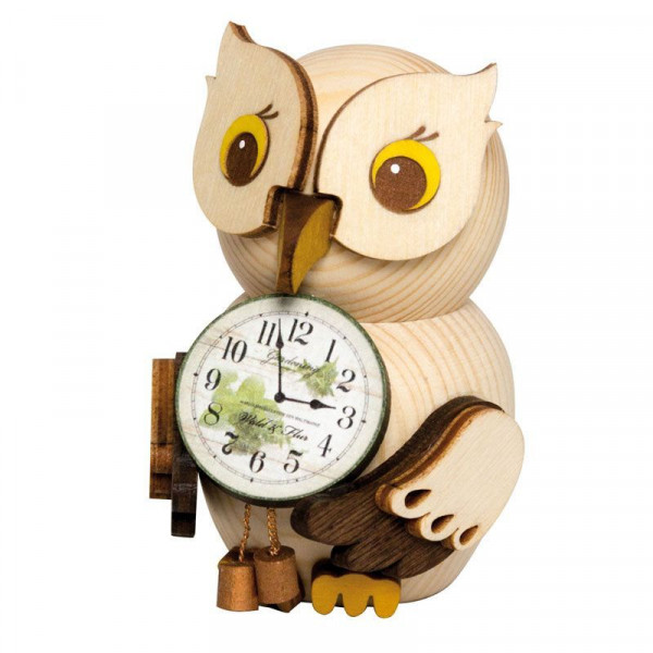 Kuhnert Holzfigur Minieule mit Uhr Kuhnert Artikel 37340, Höhe ca. 7 cm