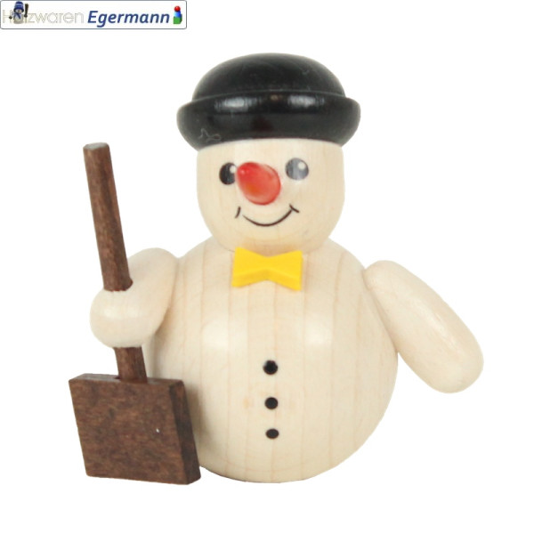 Schneemann mit Schneeschieber und Melone, ca. 6 cm Holzwaren Egermann - Made in Germany -