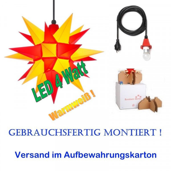 Herrnhuter Adventsstern Außenstern 40 cm Gelb-Rot mit LED+ 5m Zuleitung gebrauchsfertig montiert im Aufbewahrungskarton