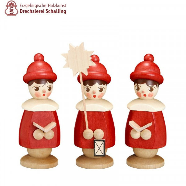Kurrende (3 Kurrendefiguren) rot, 100 mm hoch Drechslerei Thomas Schalling Seiffen - Made in Germany -