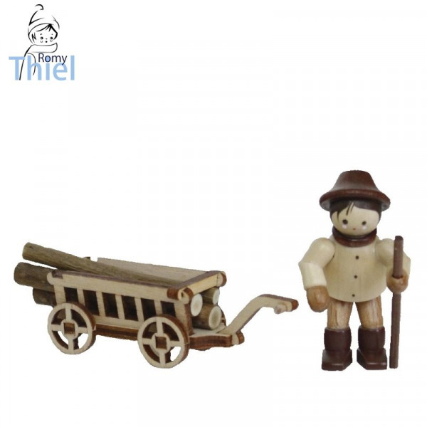 Waldmann mit Handwagen mini natur - Höhe ca. 3,5 - 4,8 cm*