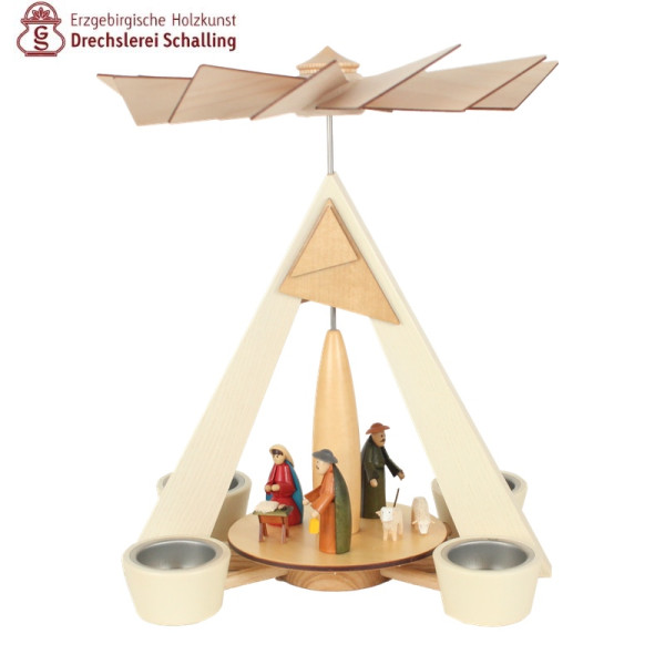 Teelichtpyramide natur, Dorf Seiffen mit Kurrende Drechslerei Thomas Schalling Seiffen