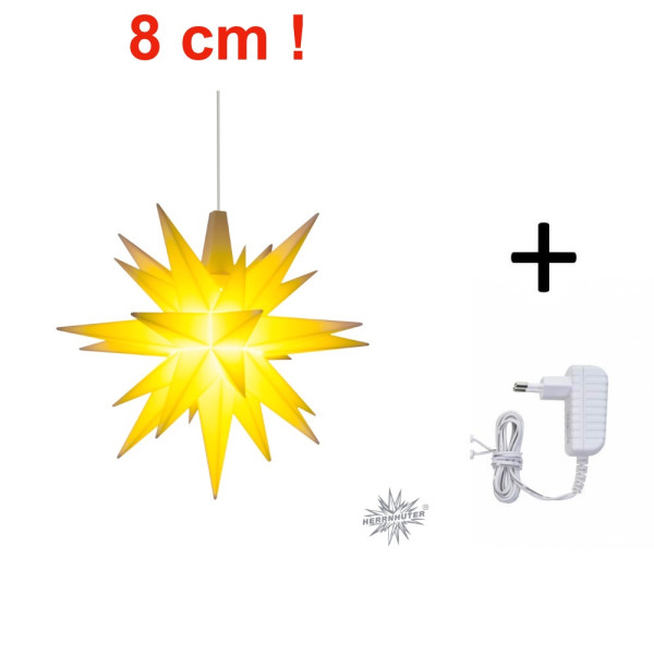 Herrnhuter Adventsstern Komplettset 1 Stück Miniaturstern Farbe gelb mit Netzgerät 500 mA