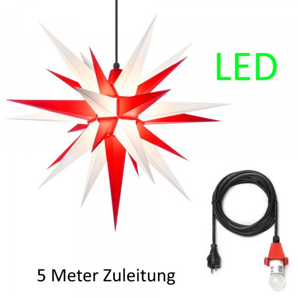 Herrnhuter Adventsstern Außenstern 68 cm weiß-rot mit Anschlußkabel 5 m und LED