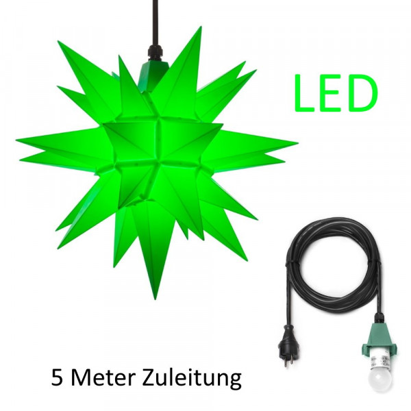 Herrnhuter Adventsstern Außenstern 40 cm grün mit Anschlußkabel 5 m und LED