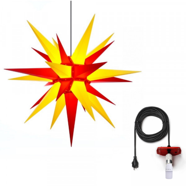 Herrnhuter Adventsstern Außenstern 130 cm gelb-rot mit Anschlußkabel 10 m und LED