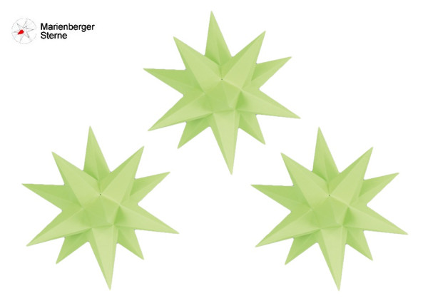 Marienberger Sterne (Papiersterne) 3er Set Grün, 3 Sterne 16 cm ohne Beleuchungsset & Netzgerät