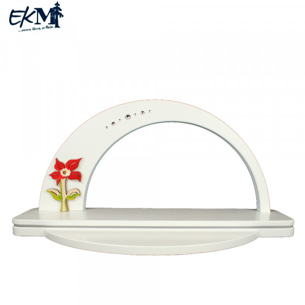 EKM LED-Lichtbogen weiß Swarovski®, Grundbrett beleuchtet & Klick weiß-weiß-Blume natur rot
