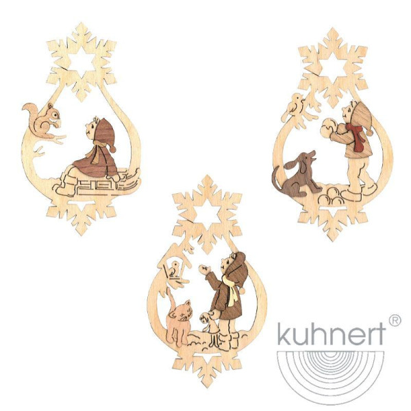 Baumschmuck Winterkinder, 6 Stück Baumbehang, Sperrholz und Echtholzfurnier, Artikel 19303