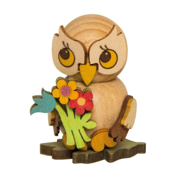 Kuhnert Holzfigur Eulenkind mit Blumenstrauß zum Stellen Kuhnert Artikel 37425, Höhe ca. 4 cm