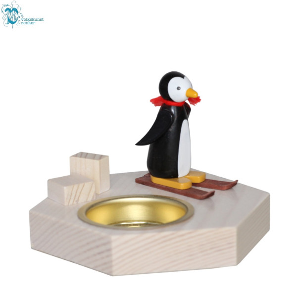 Teelichthalter Pinguin mit Ski Zenker Holzkunst Seiffen