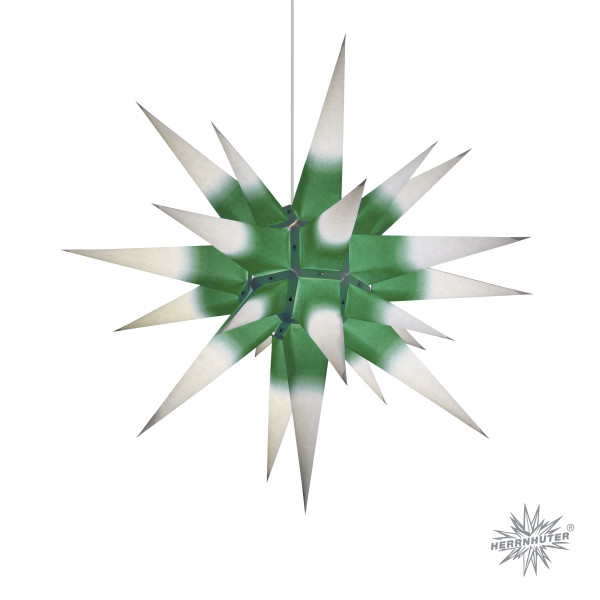 Herrnhuter Adventsstern I6, 60 cm Weiß mit grünem Kern Papierstern für den Innenbereich
