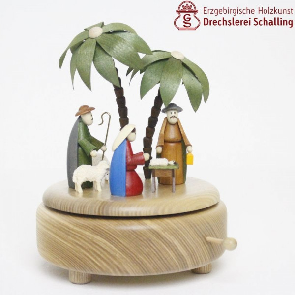 Spieldose Musikdose natur Christi Geburt bunt Drechslerei Thomas Schalling Seiffen - Made in Germany -