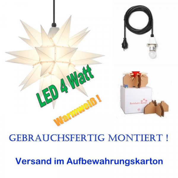 Herrnhuter Adventsstern Außenstern 40 cm Weiß mit LED+ 5m Zuleitung gebrauchsfertig montiert