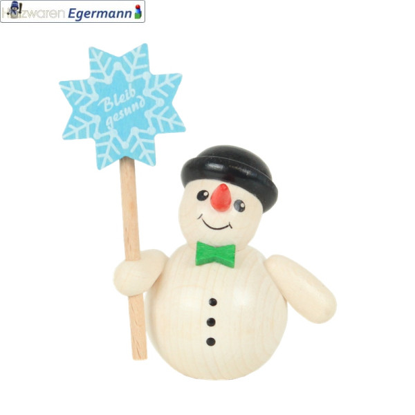 Schneemann mit Stern und Melone, ca. 7,5 cm Holzwaren Egermann - Made in Germany -