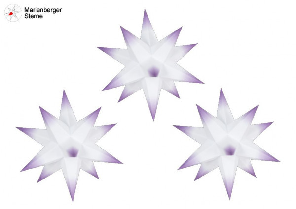 Marienberger Sterne (Papiersterne) 3er Set Weiß-Violett 3 Marienberger Sterne 16 cm ohne Beleuchungsset & Netzgerät