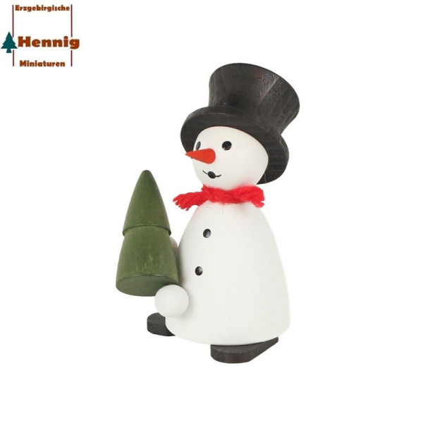 Schneemann mit Baum, ca. 8 cm -Hennig Figuren Deutschneudorf-