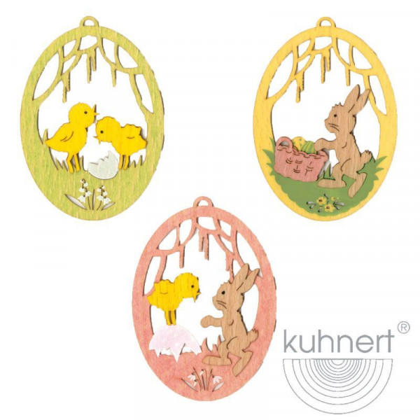 Osterschmuck Hasen 3er Set Strauchbehang coloriert, Artikel 52050