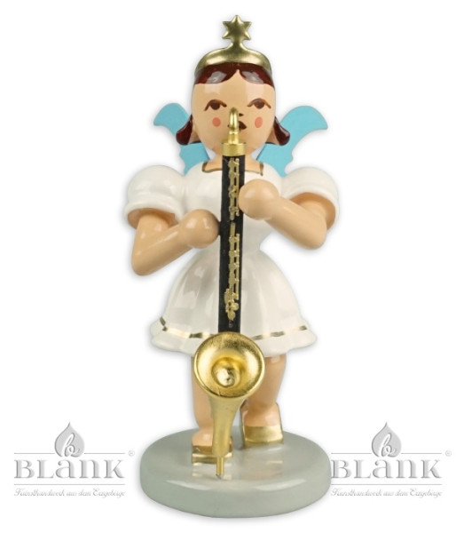Kurzrockengel mit Bassklarinette, farbig Höhe: ca. 7cm, Blank Grünhainichen