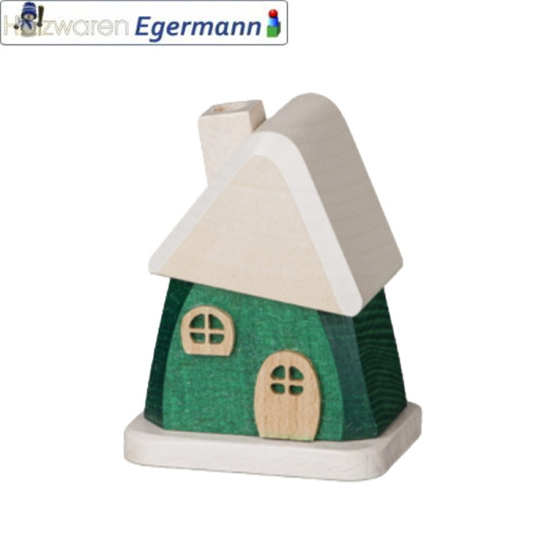 Räucherhaus klein, grün mit weißem Dach, ca. 9 cm hoch Holzwaren Egermann - Made in Germany -
