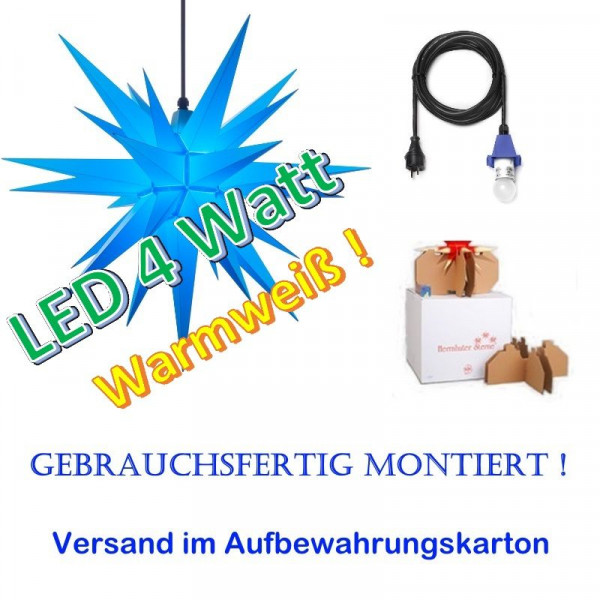 Herrnhuter Adventsstern Außenstern 68 cm Blau mit LED + 5m Zuleitung gebrauchsfertig montiert im Aufbewahrungskarton