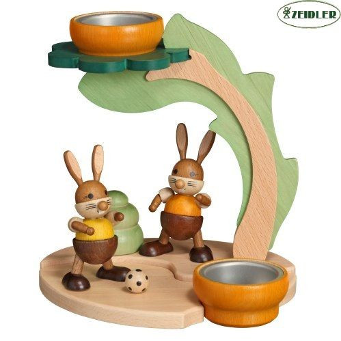 Teelichthalter 2 Kinder mit Fußball und Baum Zeidler Holzkunst Seiffen - Made in Germany -