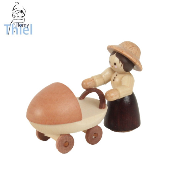 Sindy mit Puppenwagen mini natur - Höhe ca. 3,5 - 4,8 cm* Volkskunstwerkstatt Romy Thiel