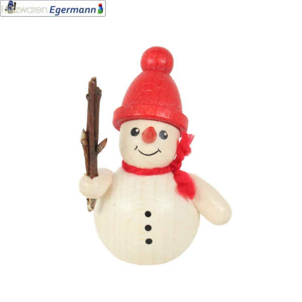 Schneemann mit Reisig, rote Mütze, ca. 6 cm Holzwaren Egermann - Made in Germany -