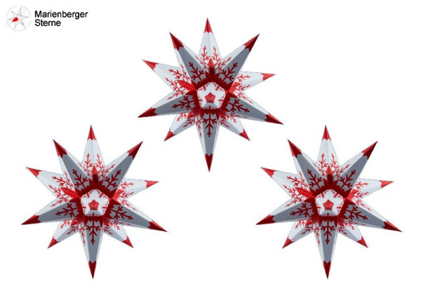 Marienberger Sterne (Papiersterne)3er Set rote Flocke RS 3 Marienberger Sterne 16 cm ohne Beleuchungsset & Netzgerät