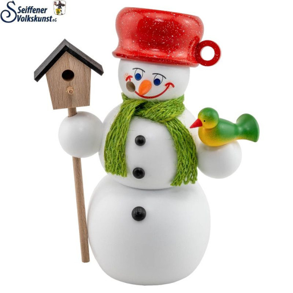 Räucherfigur Schneemann mit Vogelhaus 15 cm Seiffener Volkskunst e.G. - Original Erzgebirge