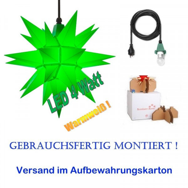 Herrnhuter Adventsstern Außenstern 40 cm Grün mit LED+ 5m Zuleitung gebrauchsfertig montiert im Aufbewahrungskarton