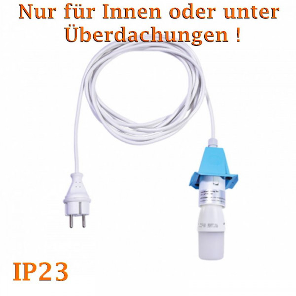 Weißes Anschlußkabel für Herrnhuter Außenstern A4/ A7 Blau komplett mit Abdeckkappe, LED-Leuchtmittel und 5 Meter Kabel