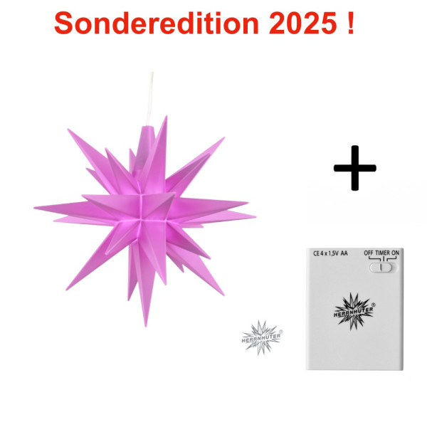 Herrnhuter Adventsstern Komplettset 1 Stück Miniaturstern Sonderedition 2025 Violett mit Batteriehalter