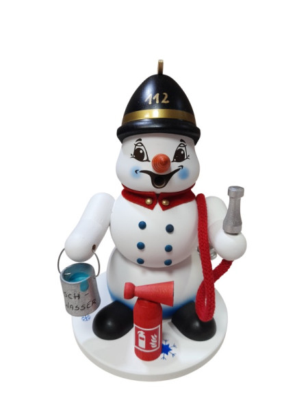 Schneemann Sigi mittel weiß als Feuerwehrmann 19cm Hergestellt im Erzgebirge by Kuhnert