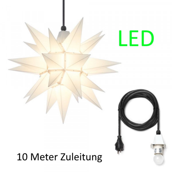 Herrnhuter Adventsstern Außenstern 40 cm weiß mit Anschlußkabel 10 m und LED