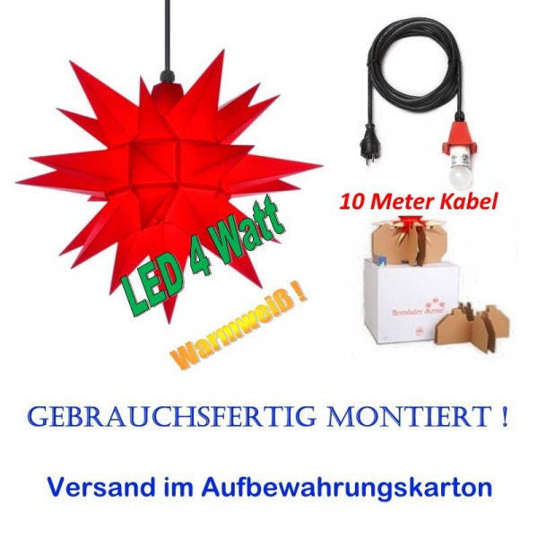 Herrnhuter Adventsstern Außenstern 40 cm Rot mit LED+ 10m Zuleitung gebrauchsfertig montiert im Aufbewahrungskart.