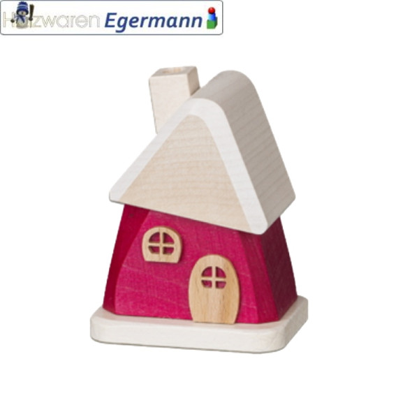 Räucherhaus klein, rot mit weißem Dach, ca. 9 cm hoch Holzwaren Egermann - Made in Germany -