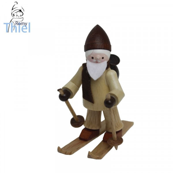 Nikolaus auf Ski, natur - Höhe ca. 6 cm Volkskunstwerkstatt Romy Thiel - Deutschneudorf bei Seiffen