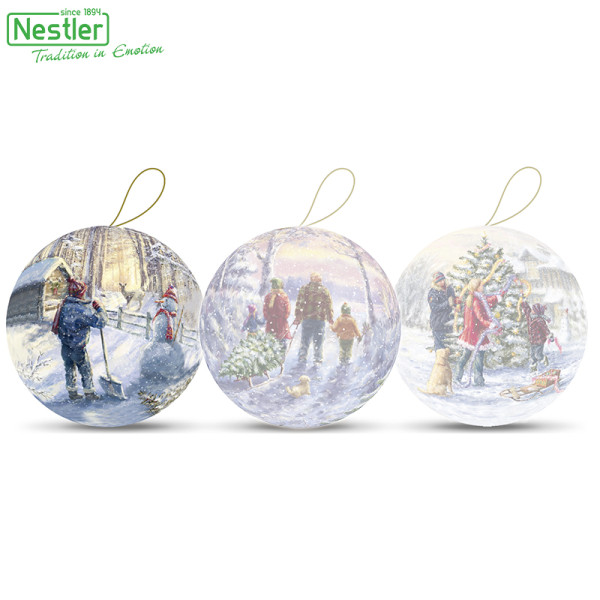 Nestler Weihnachtskugel mit Henkel - Familienzeit, 10 cm Motiv "Kind mit Schneemann"