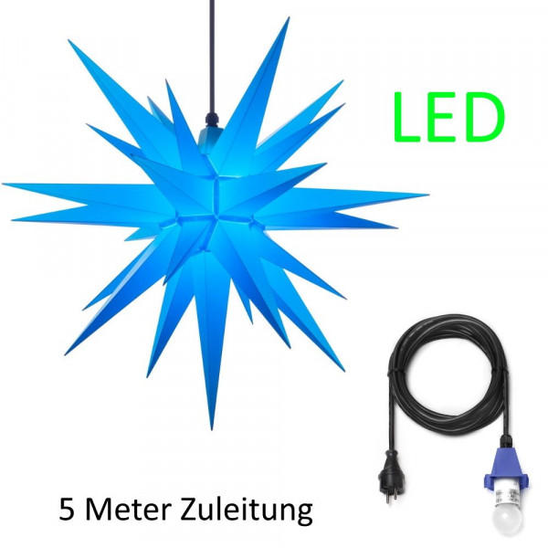 Herrnhuter Adventsstern Außenstern 68 cm blau mit Anschlußkabel 5 m und LED