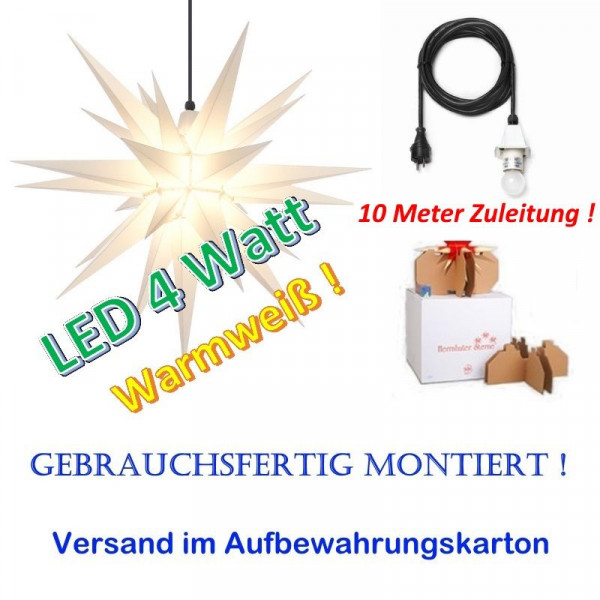 Herrnhuter Adventsstern Außenstern 68 cm Weiß mit LED + 10m Zuleitung gebrauchsfertig montiert im Aufbewahrungskart.