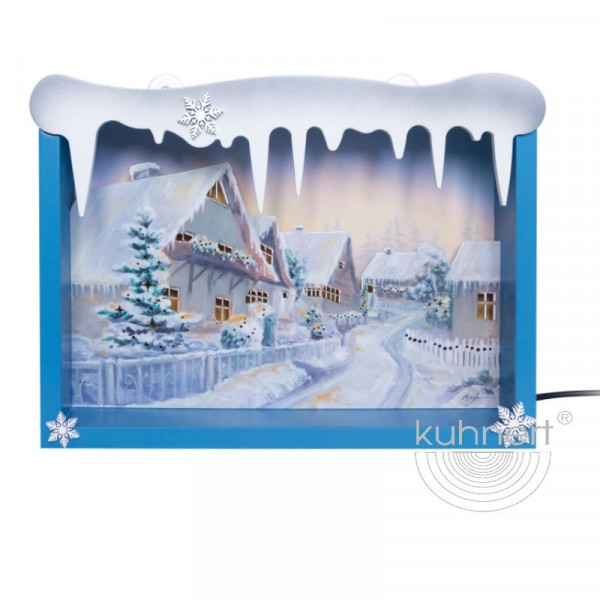 Schneeflöckchen-Bilderrahmen "Winterhäuser" beleuchtet 43702 Bild ist hängend und stehend ca. 29 x 19 x 7,5 cm