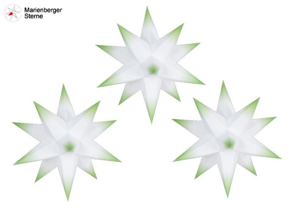 Marienberger Sterne (Papiersterne) 3er Set Weiß-Grün 3 Marienberger Sterne 16 cm ohne Beleuchungsset & Netzgerät