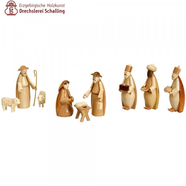 Krippefiguren 9-teilig natur, 5,5 cm Drechslerei Thomas Schalling Seiffen - Made in Germany -