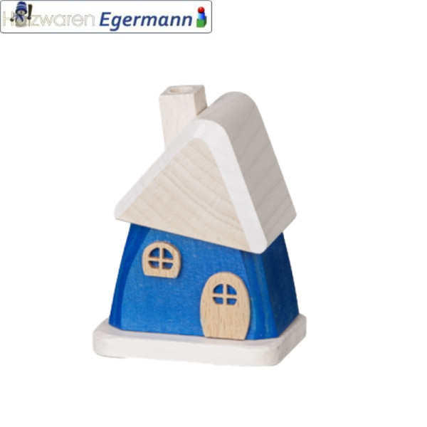 Räucherhaus klein, blau mit weißem Dach, ca. 9 cm hoch Holzwaren Egermann - Made in Germany -