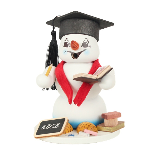 Schneemann Sigi mittel weiß als Gelehrter 19cm Hergestellt im Erzgebirge by Kuhnert