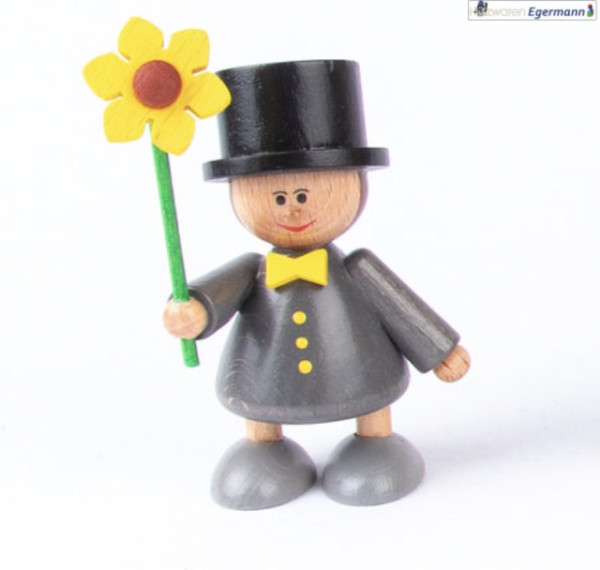 Junge mit Blume und Zylinder, ca. 6 cm Holzwaren Egermann - Made in Germany -