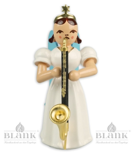 Langrockengel mit Bassklarinette, farbig Höhe: ca. 7cm, Blank Grünhainichen